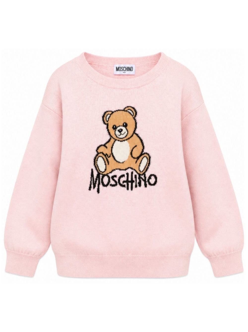 Maglione per bambini Moschino Kids rosa con ricamo orsetto sul davanti HMW01ALHE43 50209 MOSCHINO KIDS