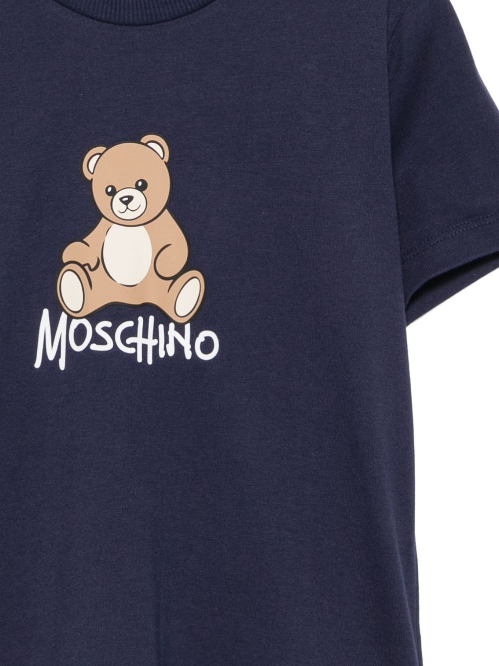 T-shirt per bambini Moschino Kids blu navy con stampa logo sul davanti HNM05VLAA10 40016 MOSCHINO KIDS