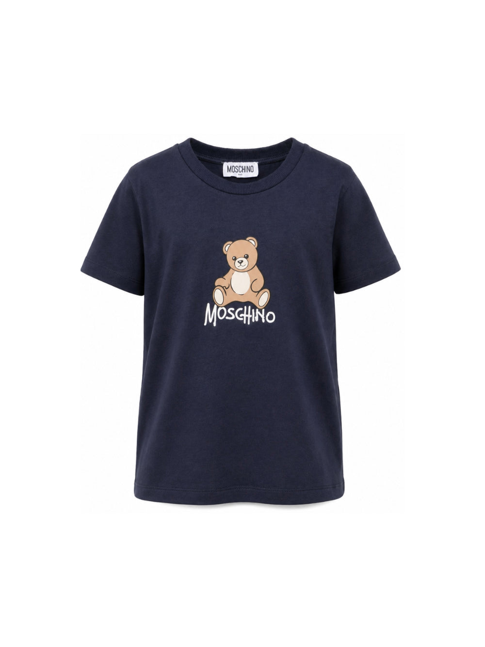 T-shirt per bambini Moschino Kids blu navy con stampa logo sul davanti HNM05VLAA10 40016 MOSCHINO KIDS