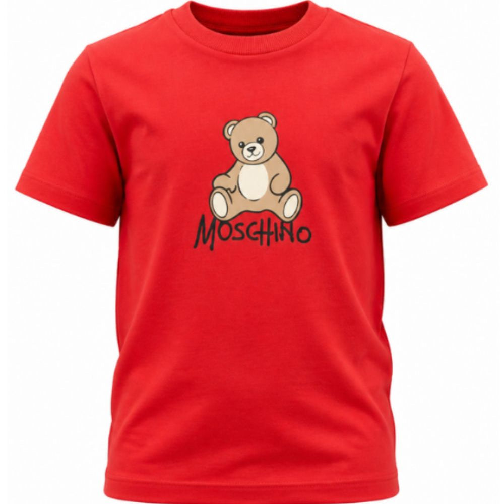 T-shirt per bambini Moschino Kids rossa con dettaglio Teddy bear HNM05VLAA10 50109 MOSCHINO KIDS