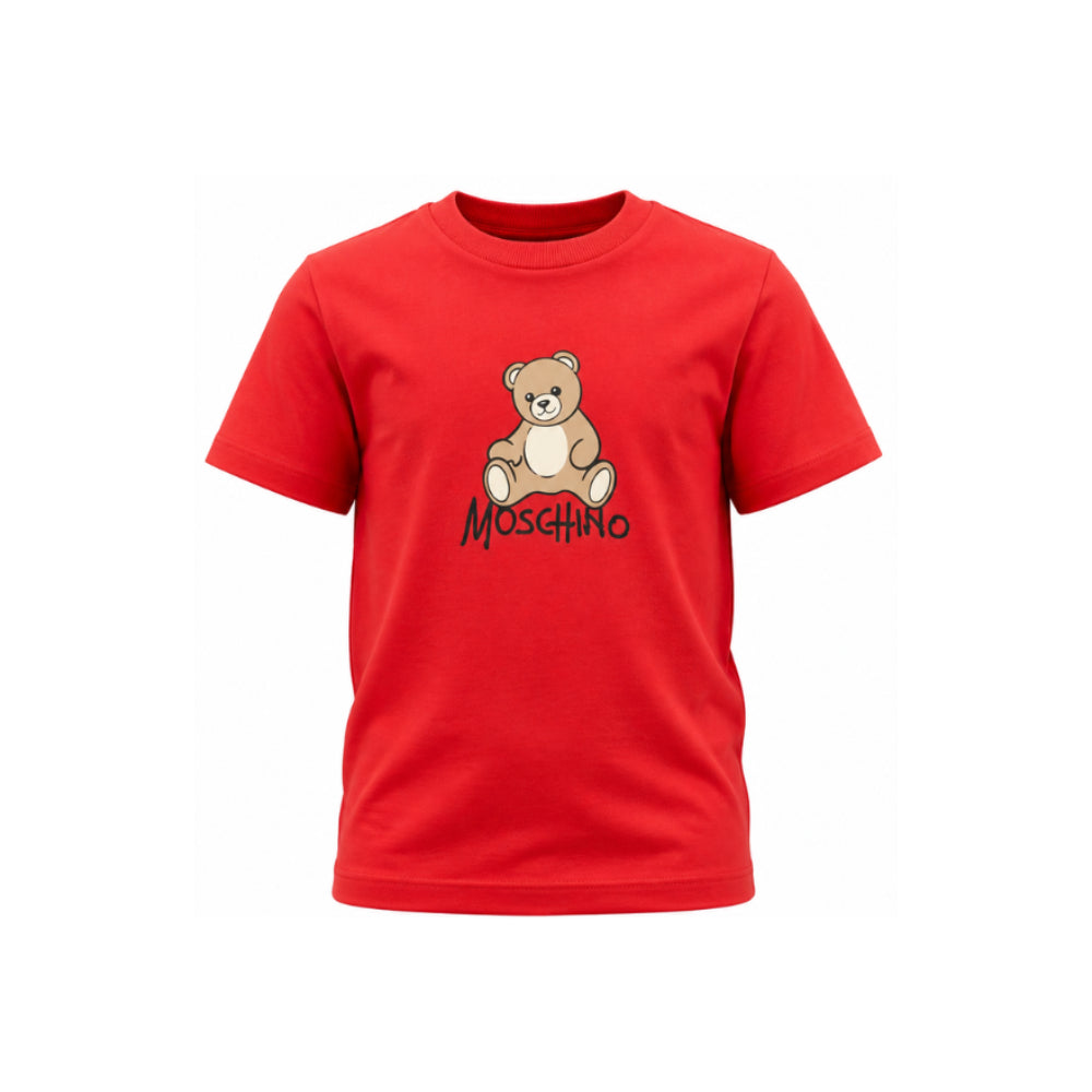 T-shirt per bambini Moschino Kids rossa con dettaglio Teddy bear HNM05VLAA10 50109 MOSCHINO KIDS