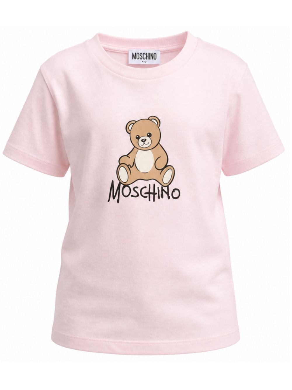 T-shirt per bambini Moschino Kids rosa con stampa logo sul davanti HNM05VLAA10 50209 MOSCHINO KIDS
