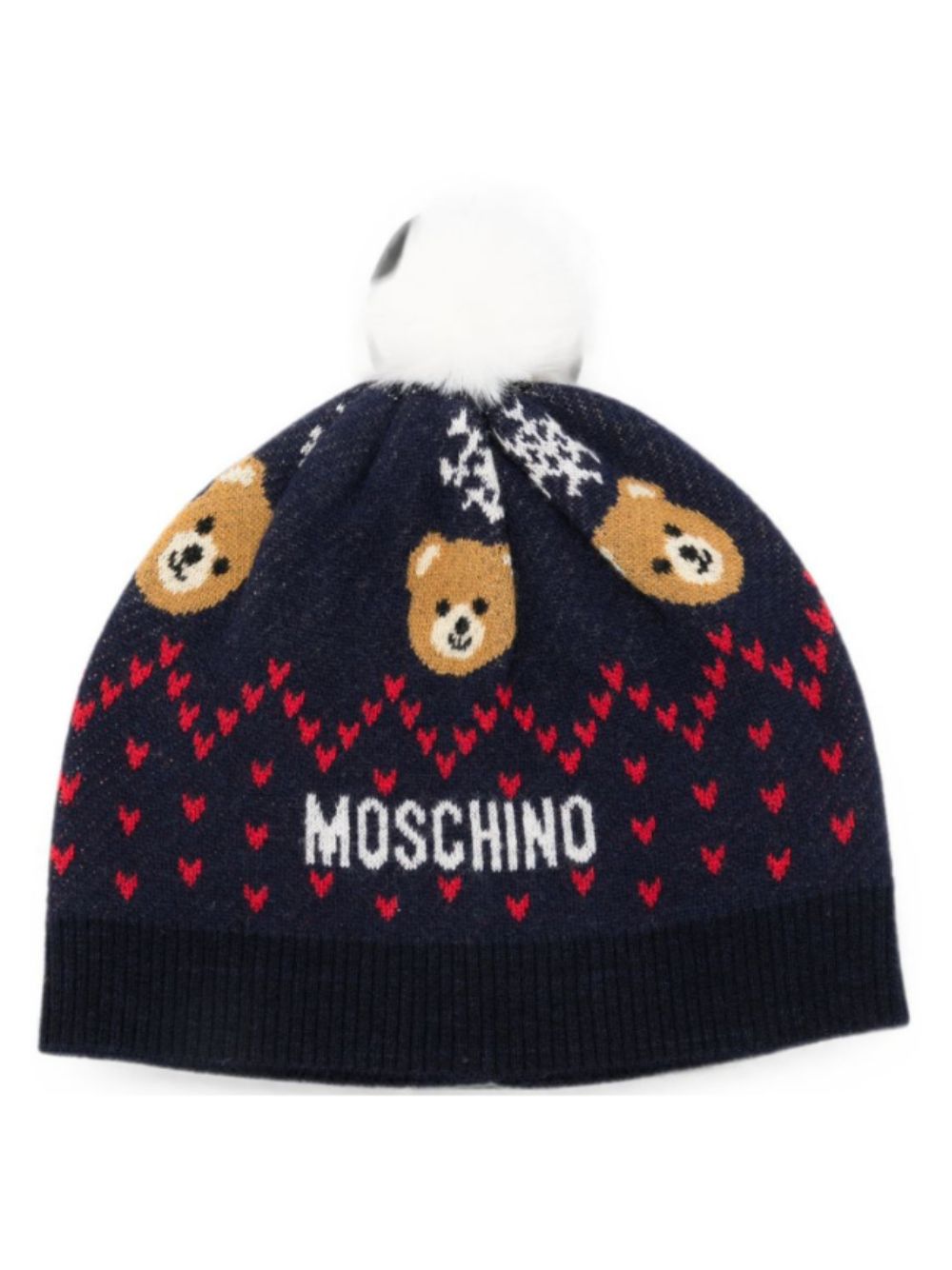 Berretto per bambina Moschino Kids blu navy con pon-pon HNX02KLHE82 40016 MOSCHINO KIDS