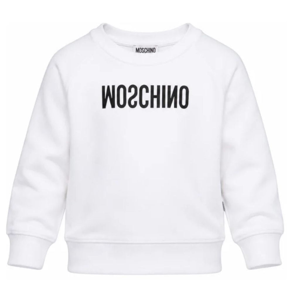 Felpa per bambini Moschino Kids bianca con logo sul davanti HOF099LCA61 10101 MOSCHINO KIDS