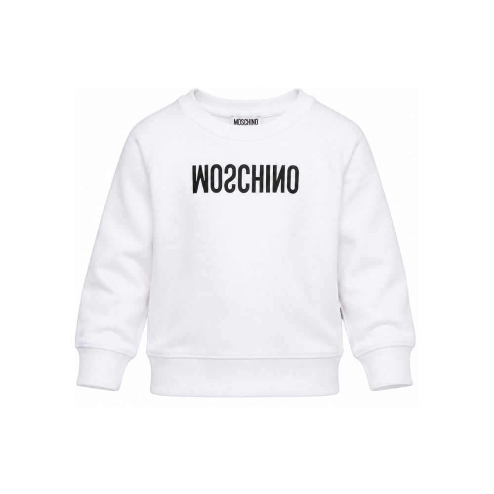 Felpa per bambini Moschino Kids bianca con logo sul davanti HOF099LCA61 10101 MOSCHINO KIDS