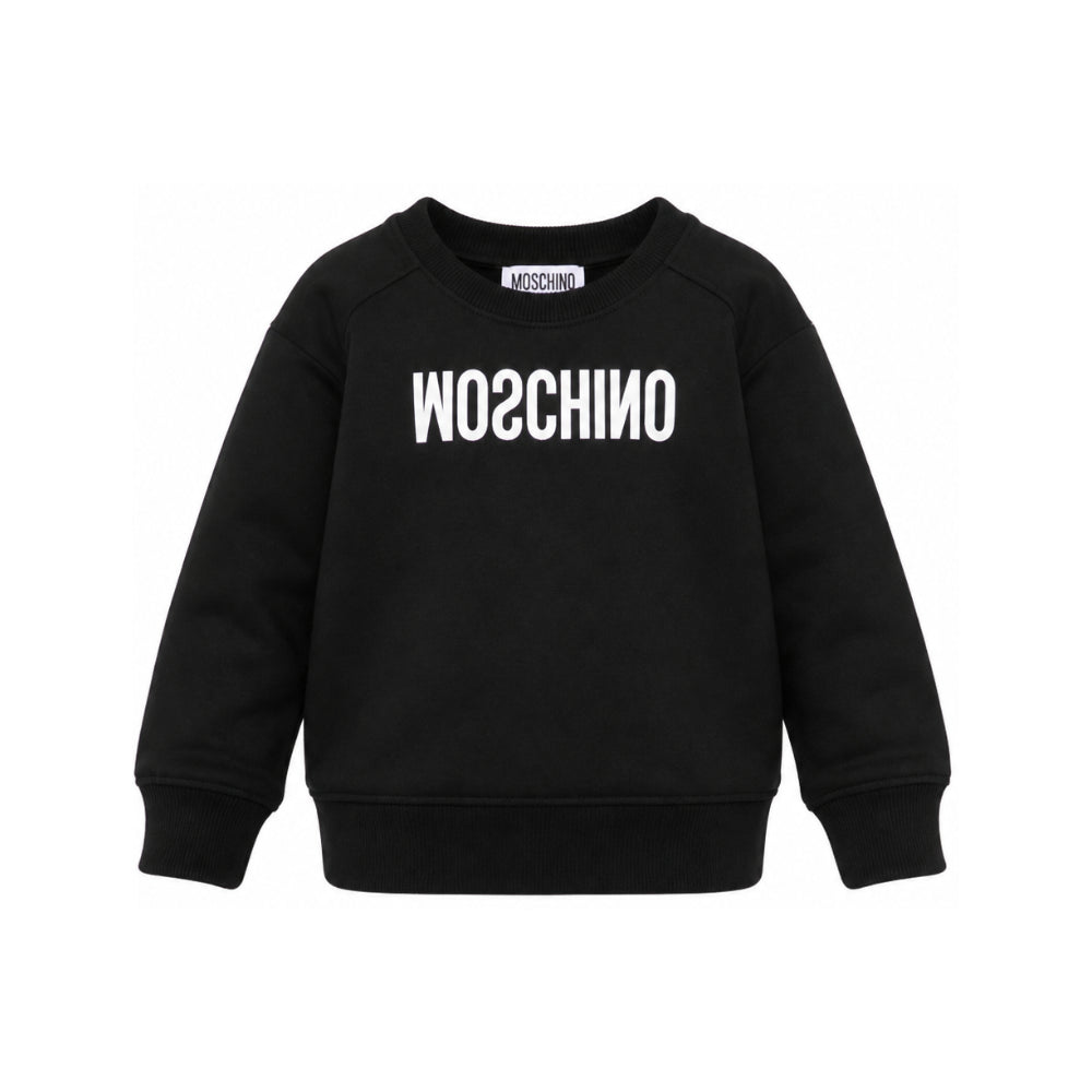 Felpa per bambini Moschino Kids nera con logo sul davanti HOF099LCA61 60100 MOSCHINO KIDS