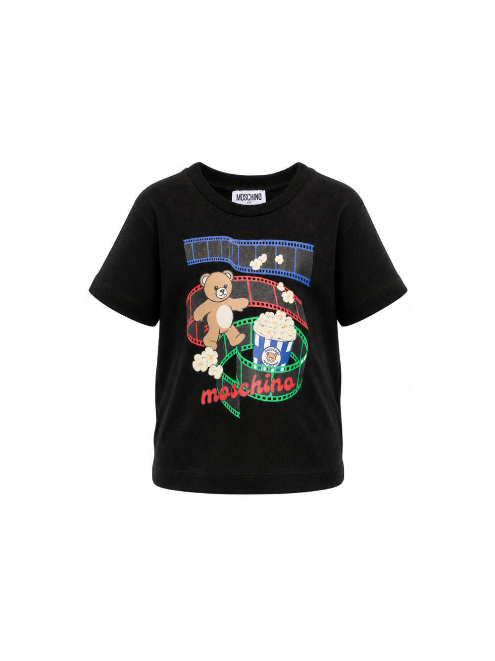 T-shirt per bambini Moschino Kids nera con stampa grafica sul davanti HPM05WLAA10 60100 MOSCHINO KIDS