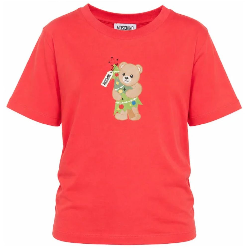 T-shirt per bambini Moschino Kids rossa con stampa Teddy con albero di Natale HQM05WLAA10 50109 MOSCHINO KIDS