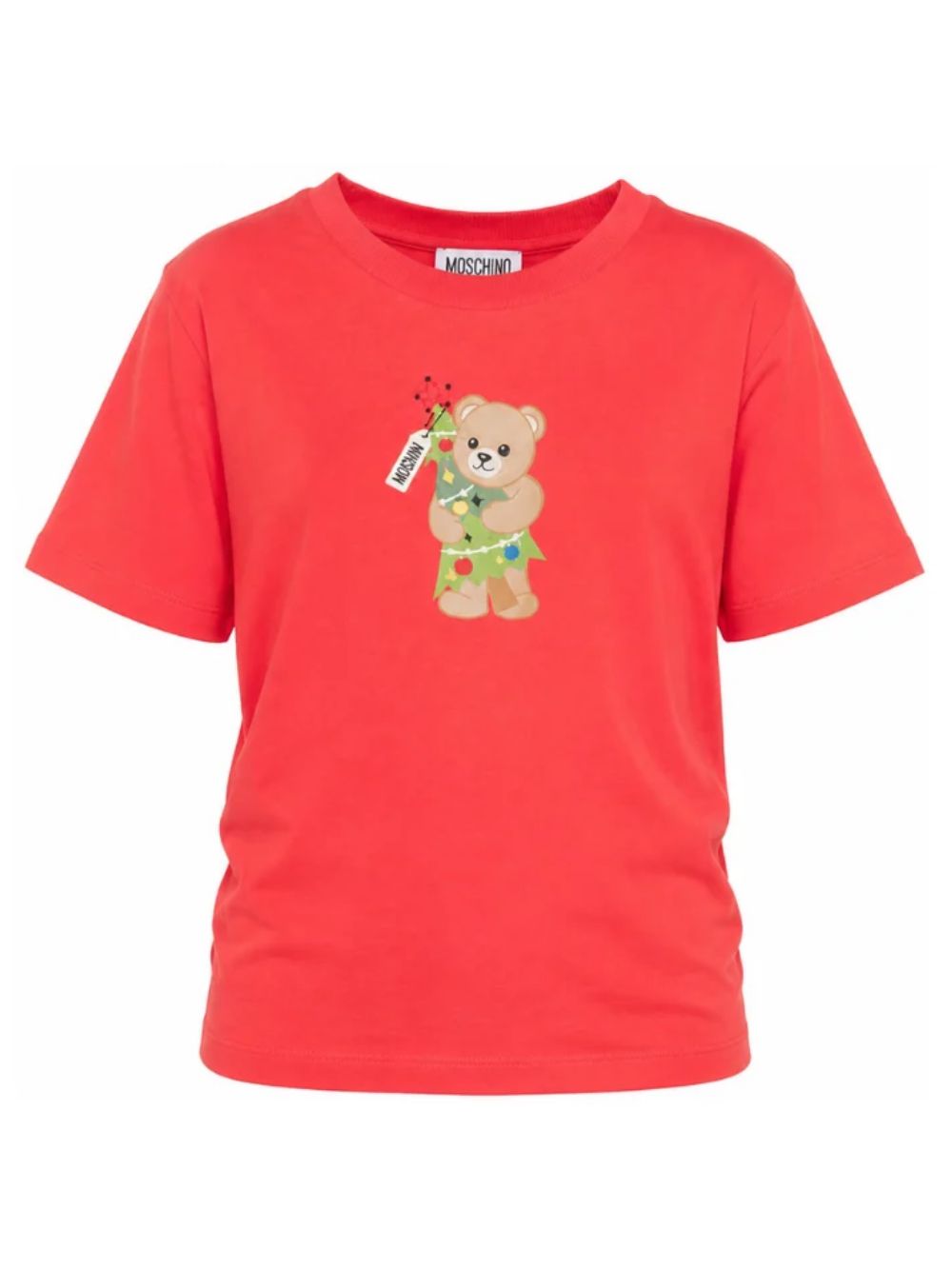 T-shirt per bambini Moschino Kids rossa con stampa Teddy con albero di Natale HQM05WLAA10 50109 MOSCHINO KIDS