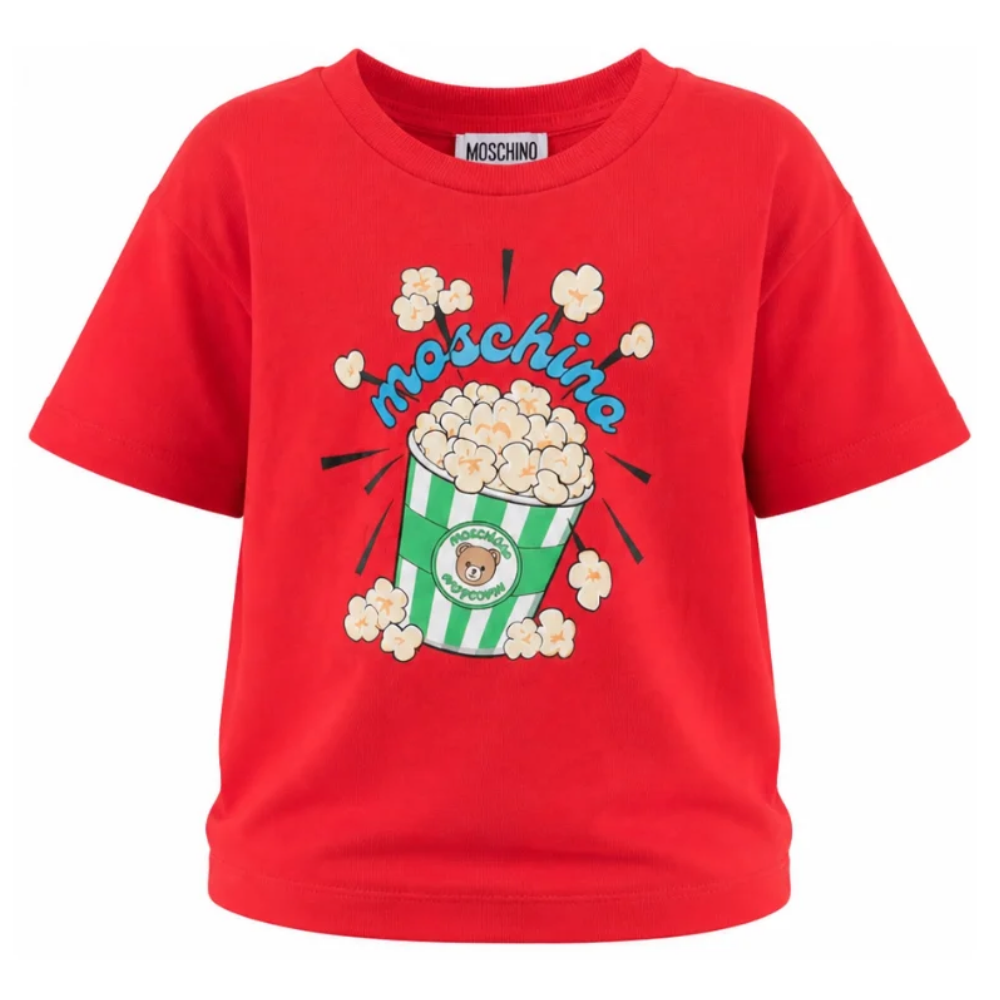 T-shirt per bambini Moschino Kids rossa con stampa grafica HRM05WLAA10 50109 MOSCHINO KIDS