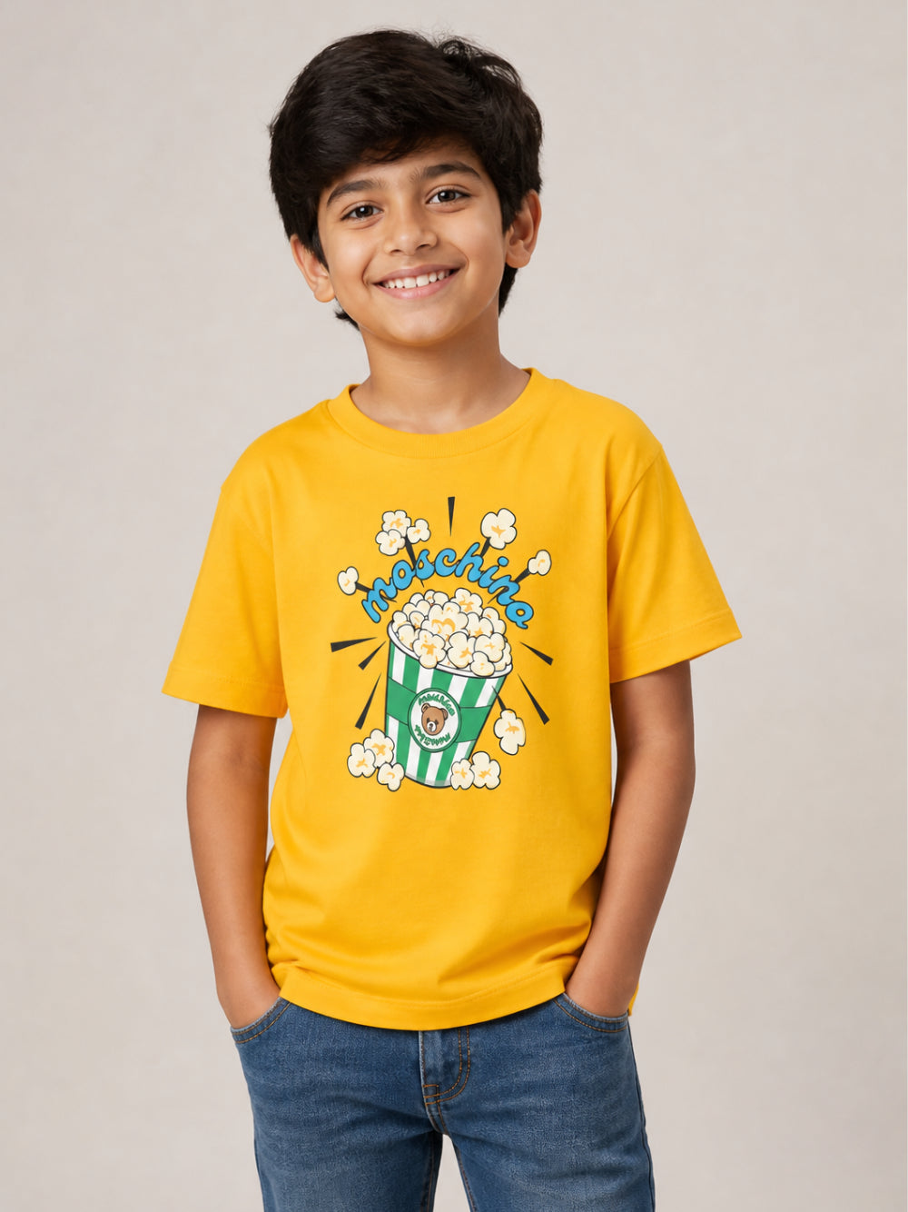 T-shirt per bambini Moschino Kids gialla con stampa grafica HRM05WLAA10 51140 MOSCHINO KIDS
