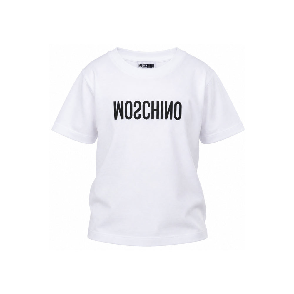 T-shirt per bambini Moschino Kids bianca con logo sul davanti HTM05WLAA10 10101 MOSCHINO KIDS