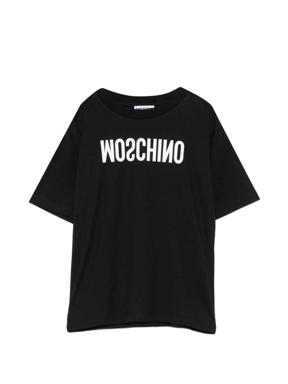 T-shirt per bambini Moschino Kids nera con logo sul davanti HTM05WLAA10 60100 MOSCHINO KIDS
