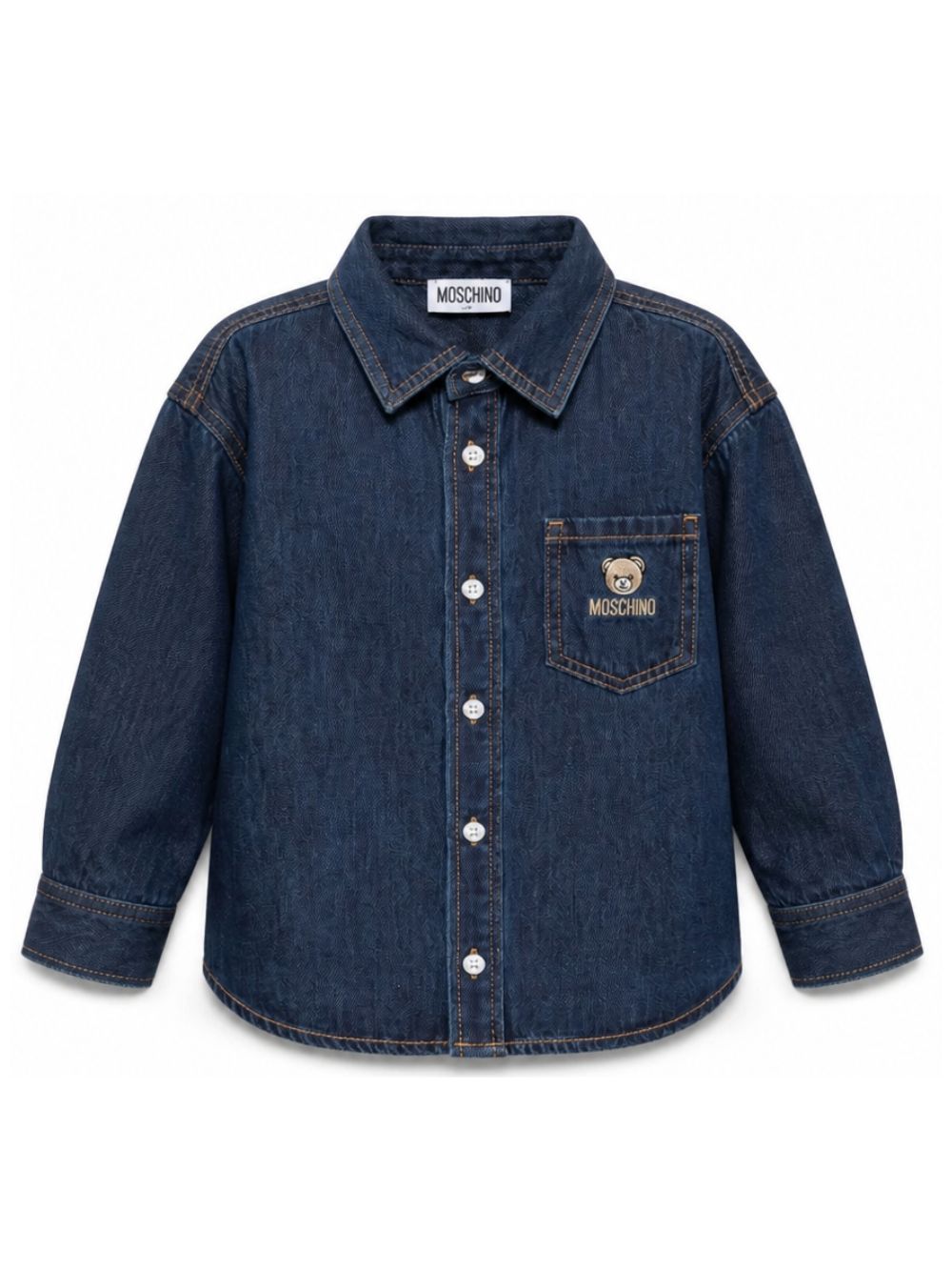 Camicia per bambino Moschino Kids blu con logo ricamato sul davanti HUC021L0E44 41150 MOSCHINO KIDS