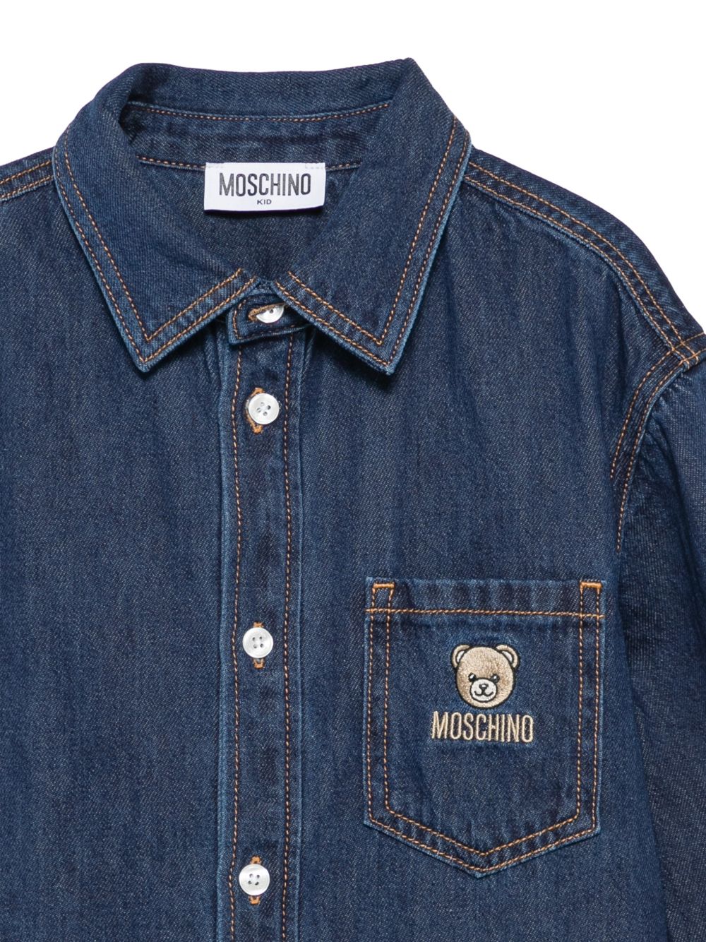 Camicia per bambino Moschino Kids blu con logo ricamato sul davanti HUC021L0E44 41150 MOSCHINO KIDS