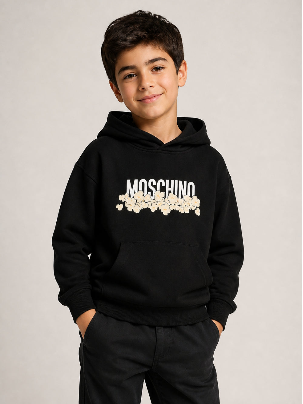 Felpa per bambini Moschino Kids nera con stampa grafica HUF09ZLCA83 60100 MOSCHINO KIDS