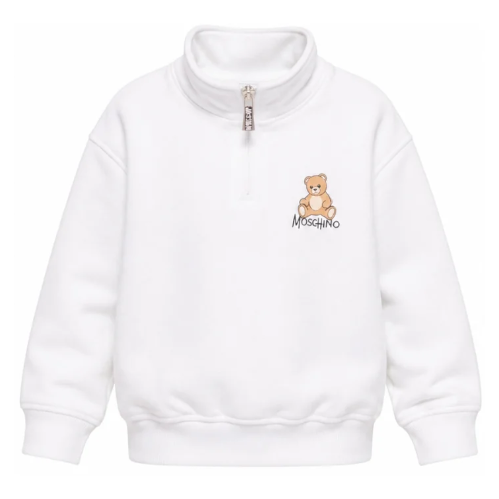 Felpa per bambino Moschino Kids bianca con mezza zip HUF0A0LCA94 10101 MOSCHINO KIDS