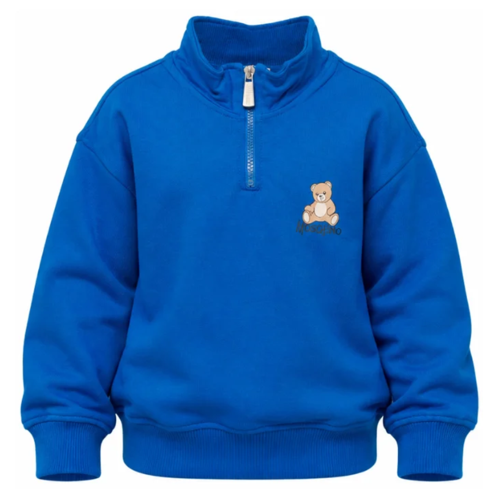 Felpa per bambino Moschino Kids blu con mezza zip HUF0A0LCA94 40157 MOSCHINO KIDS