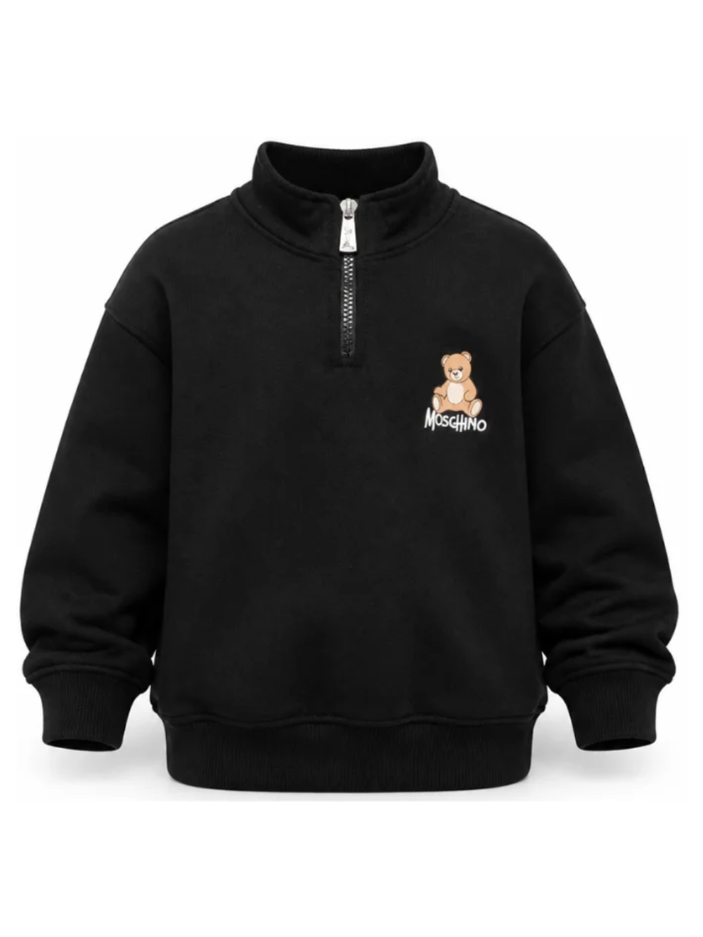 Felpa per bambino Moschino Kids nera con mezza zip HUF0A0LCA94 60100 MOSCHINO KIDS