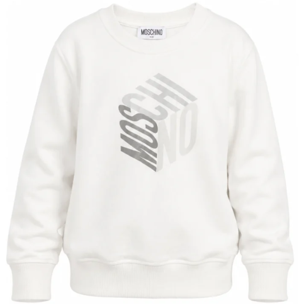 Felpa per bambino Moschino Kids bianca con stampa grafica HUF0A2LCA92 10063 MOSCHINO KIDS