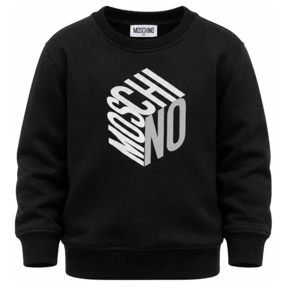 Felpa per bambino Moschino Kids nera con stampa grafica HUF0A2LCA92 60100 MOSCHINO KIDS