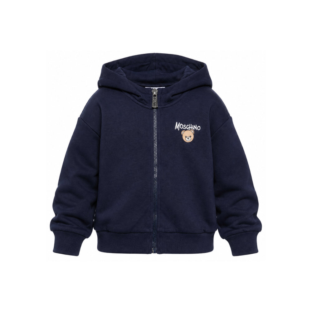 Felpa per bambino Moschino Kids blu con stampa Teddy sul davanti HUF0A4LCA83 40016 MOSCHINO KIDS