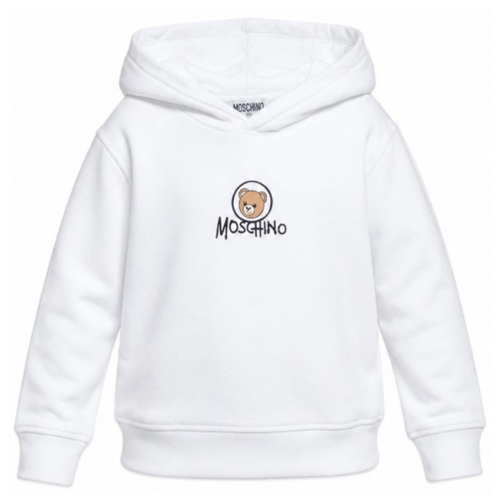 Felpa per bambini Moschino Kids bianca con stampa Teddy sul davanti HUF0A7LCA83 10101 MOSCHINO KIDS