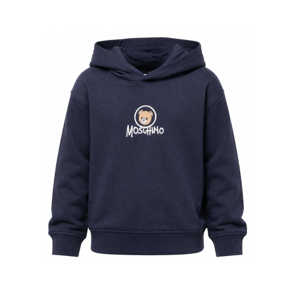 Felpa per bambini Moschino Kids blu con stampa Teddy sul davanti HUF0A7LCA83 40016 MOSCHINO KIDS