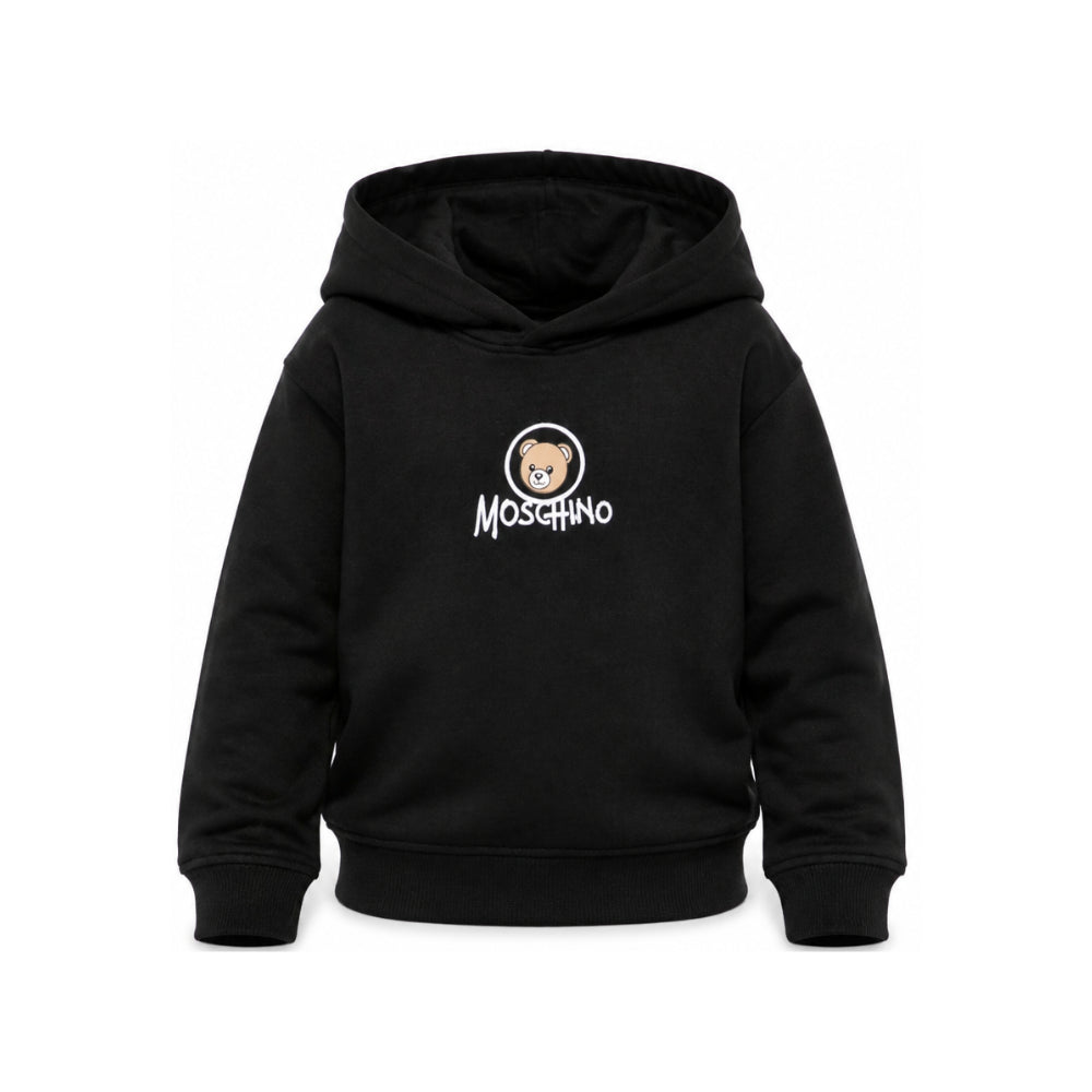 Felpa per bambini Moschino Kids nera con stampa Teddy sul davanti HUF0A7LCA83 60100 MOSCHINO KIDS