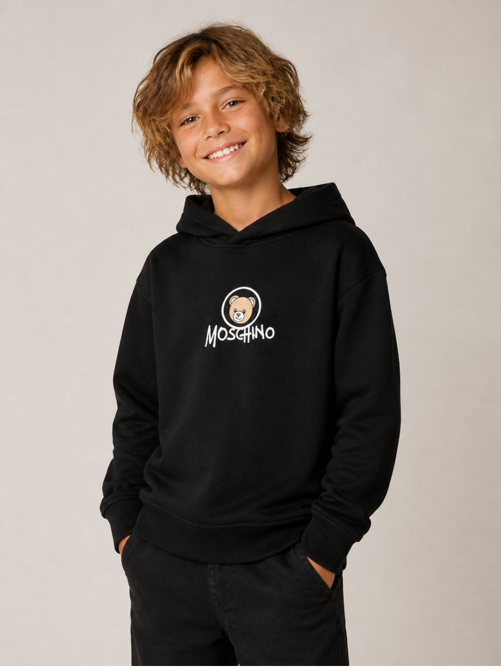 Felpa per bambini Moschino Kids nera con stampa Teddy sul davanti HUF0A7LCA83 60100 MOSCHINO KIDS