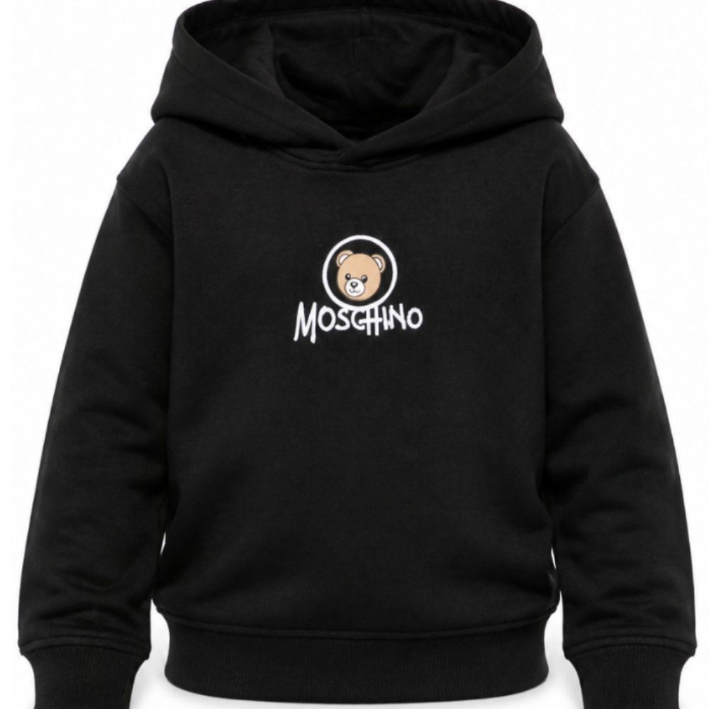 Felpa per bambini Moschino Kids nera con stampa Teddy sul davanti HUF0A7LCA83 60100 MOSCHINO KIDS