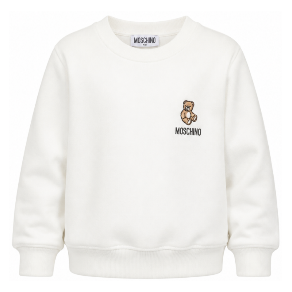 Felpa per bambini Moschino Kids bianca con ricamo Teddy bear HUF0A9LCA40 10063 MOSCHINO KIDS