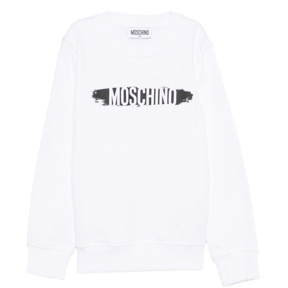 Felpa per bambini Moschino Kids bianca con stampa logo HUF0AALCA40 10101 MOSCHINO KIDS