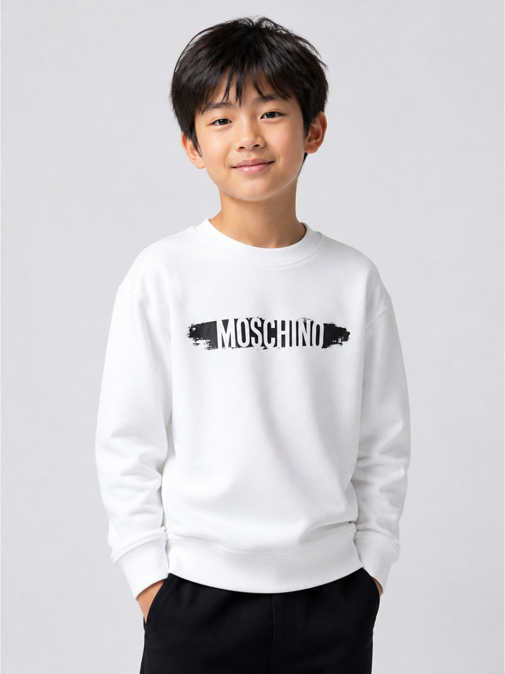 Felpa per bambini Moschino Kids bianca con stampa logo HUF0AALCA40 10101 MOSCHINO KIDS