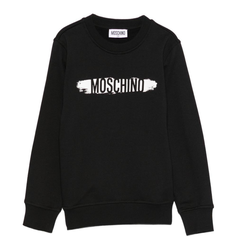Felpa per bambini Moschino Kids nera con stampa logo HUF0AALCA40 60100 MOSCHINO KIDS
