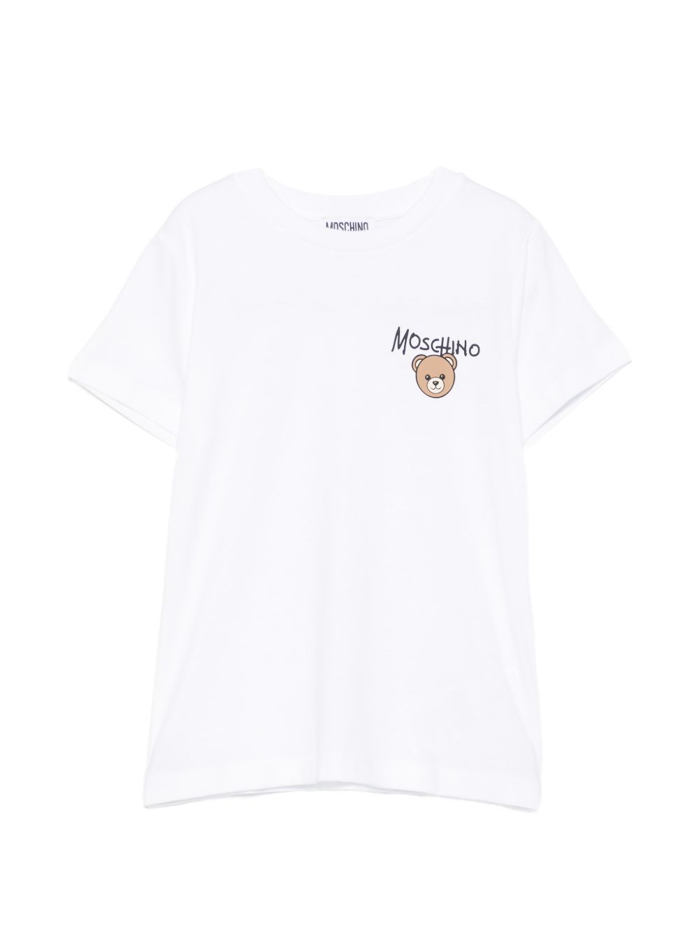 T-shirt per bambini Moschino Kids bianca con stampa logo sul davanti HUM05VLAA34 10101 MOSCHINO KIDS