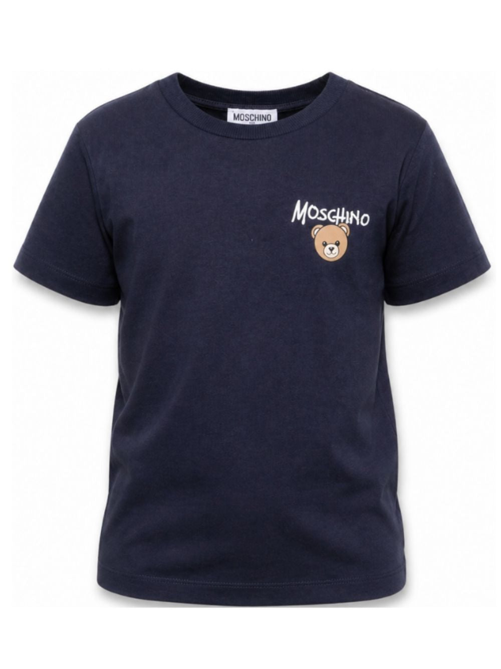 T-shirt per bambino Moschino Kids blu con stampa logo sul davanti HUM05VLAA34 40016 MOSCHINO KIDS