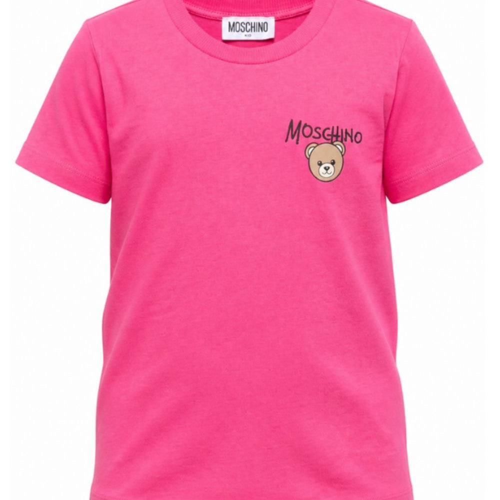 T-shirt per bambino Moschino Kids fucsia con stampa logo sul davanti HUM05VLAA34 51450 MOSCHINO KIDS