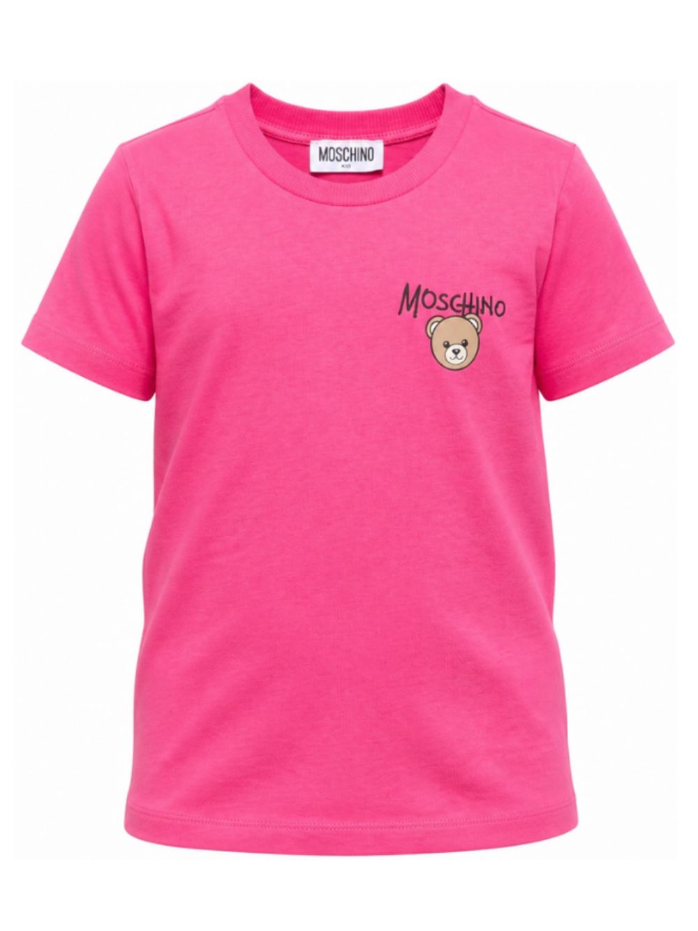 T-shirt per bambino Moschino Kids fucsia con stampa logo sul davanti HUM05VLAA34 51450 MOSCHINO KIDS