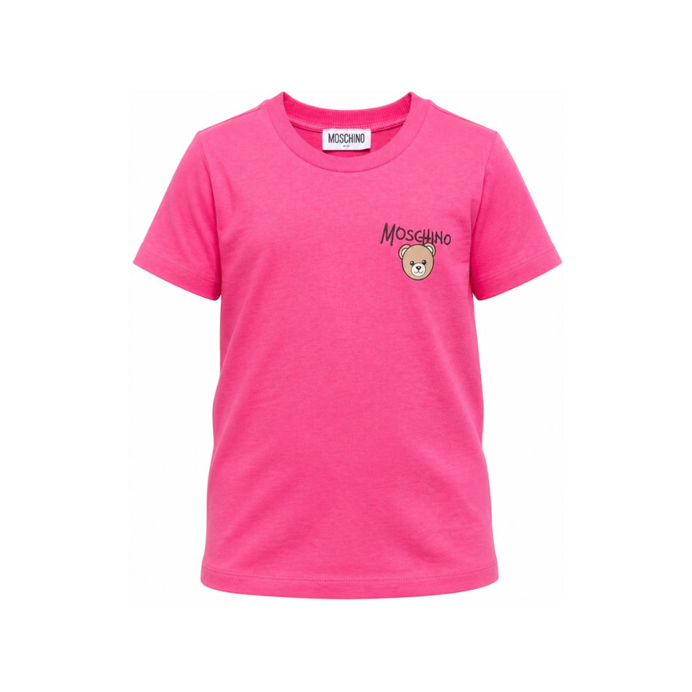 T-shirt per bambino Moschino Kids fucsia con stampa logo sul davanti HUM05VLAA34 51450 MOSCHINO KIDS