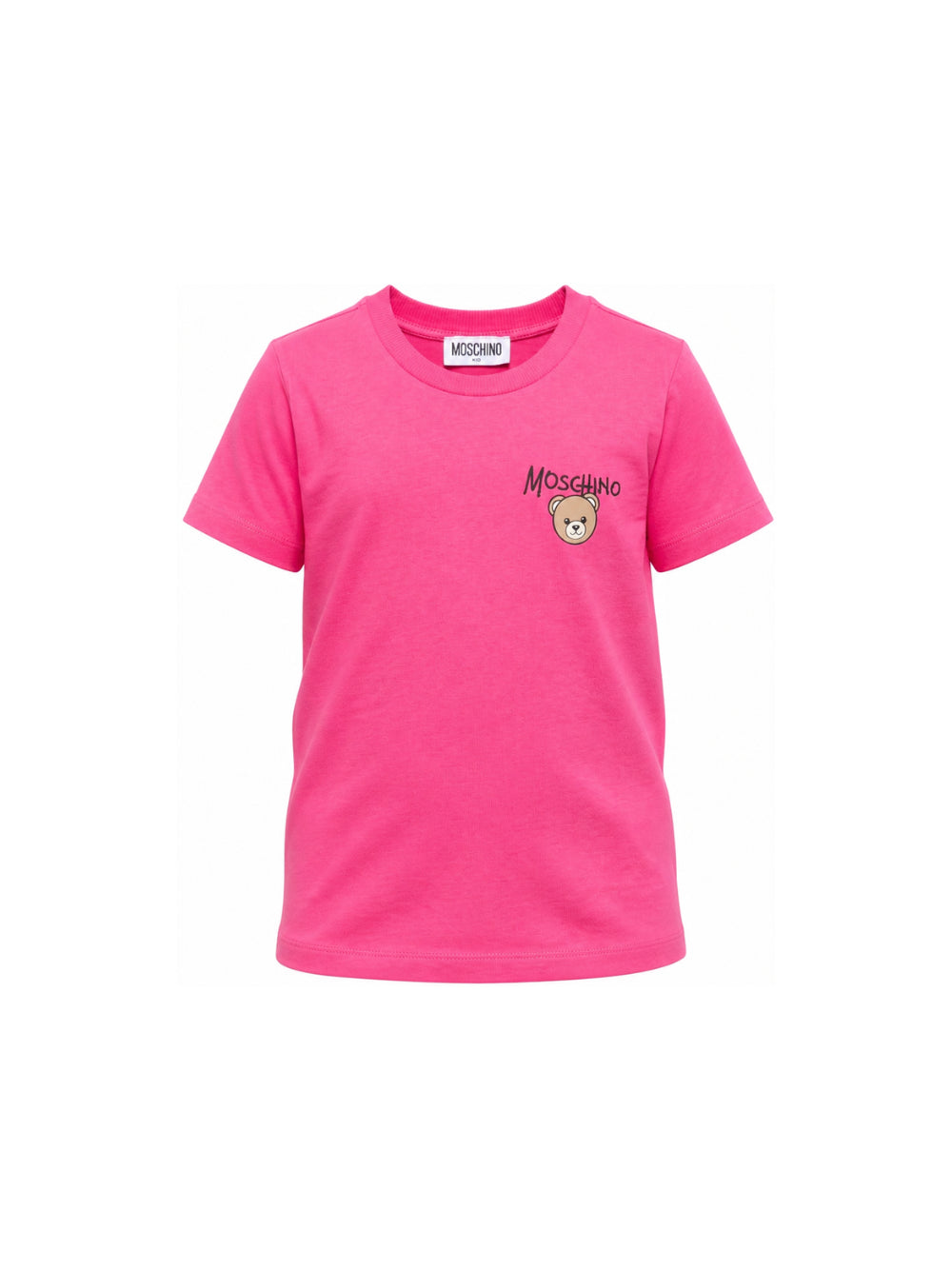 T-shirt per bambino Moschino Kids fucsia con stampa logo sul davanti HUM05VLAA34 51450 MOSCHINO KIDS