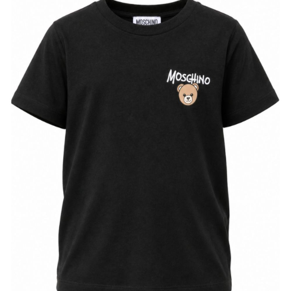 T-shirt per bambino Moschino Kids nera con stampa logo sul davanti HUM05VLAA34 60100 MOSCHINO KIDS