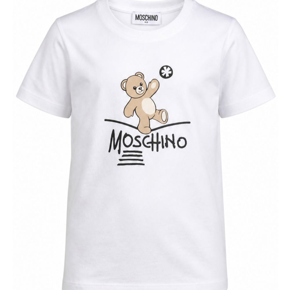 T-shirt per bambini Moschino Kids bianca con motivo Teddy Bear HUM05XLAA20 10101 MOSCHINO KIDS