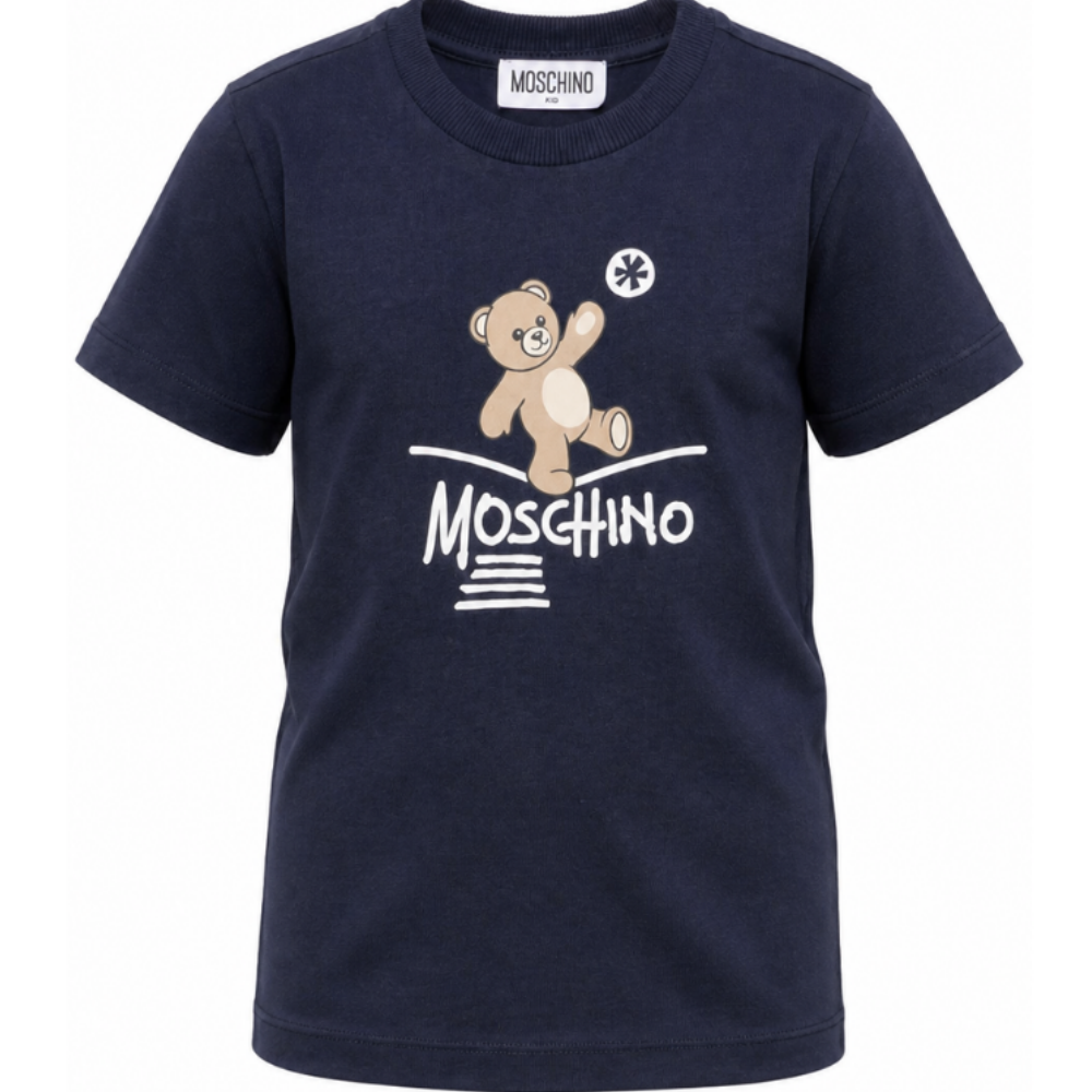 T-shirt per bambini Moschino Kids blu con motivo Teddy Bear HUM05XLAA20 40016 MOSCHINO KIDS