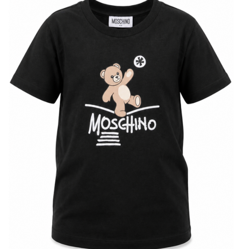 T-shirt per bambini Moschino Kids nera con motivo Teddy Bear HUM05XLAA20 60100 MOSCHINO KIDS
