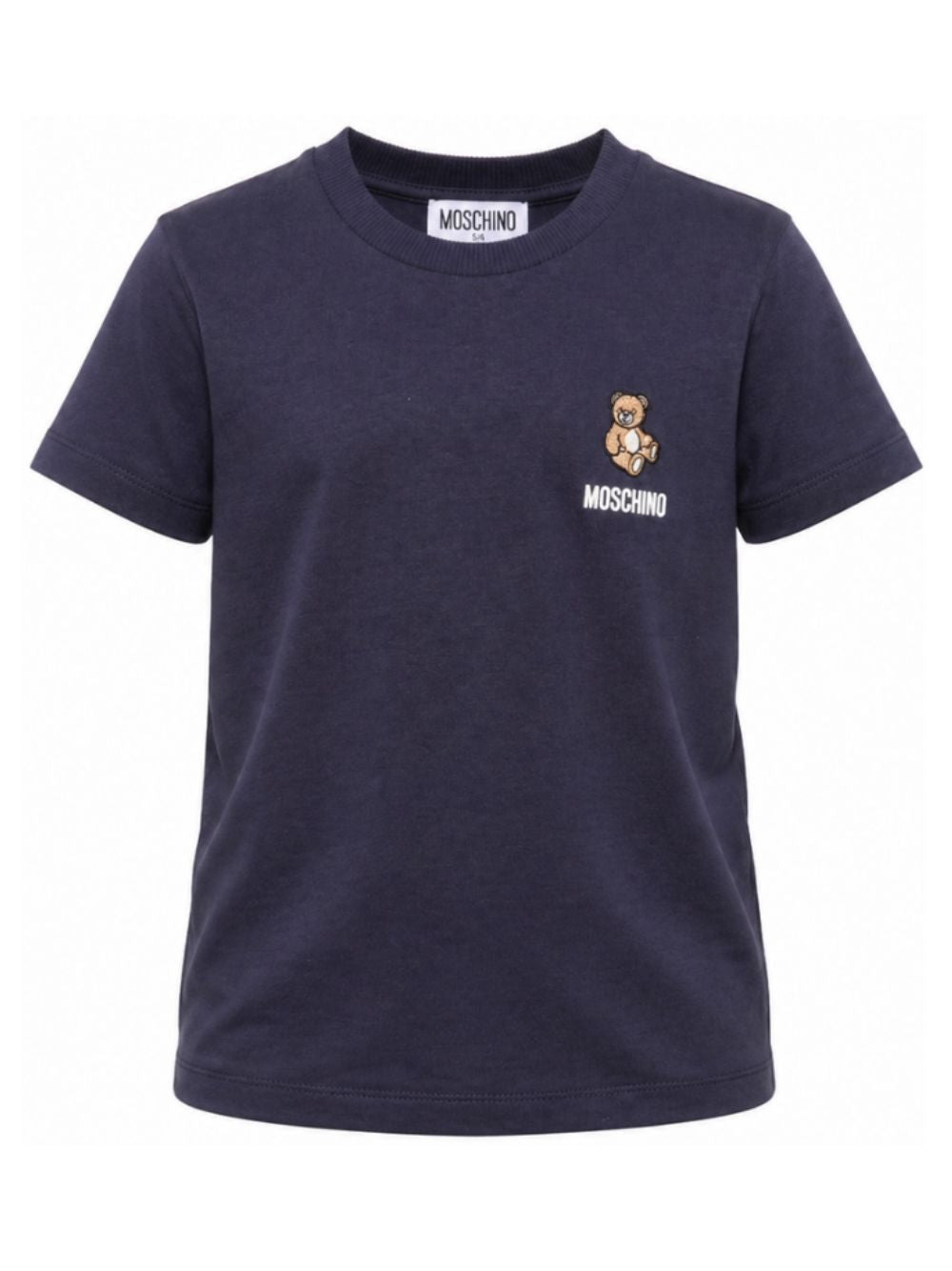 T-shirt per bambini Moschino Kids blu navy con patch orsetto applicata HUM05YLAA59 40016 MOSCHINO KIDS