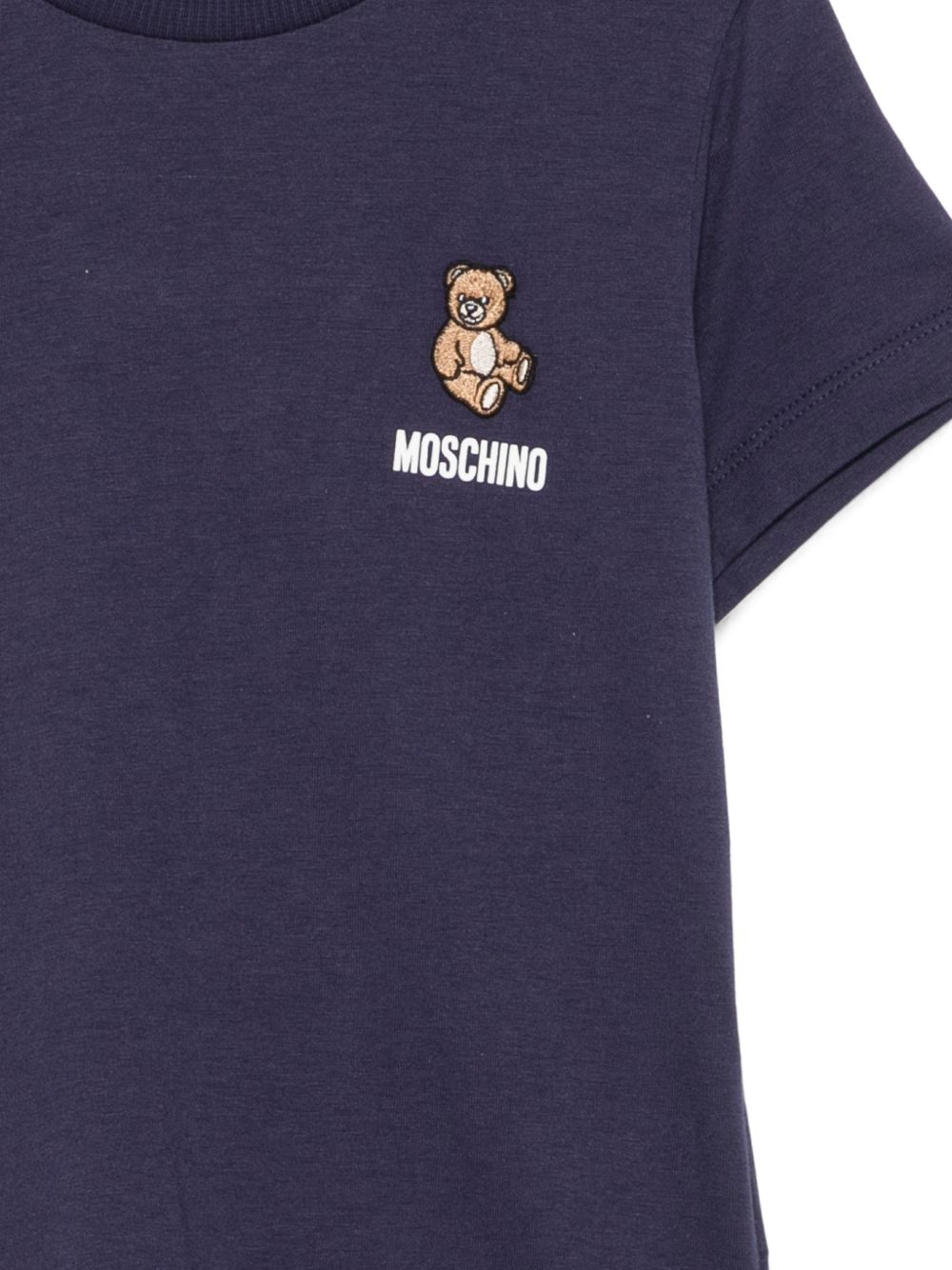 T-shirt per bambini Moschino Kids blu navy con patch orsetto applicata HUM05YLAA59 40016 MOSCHINO KIDS