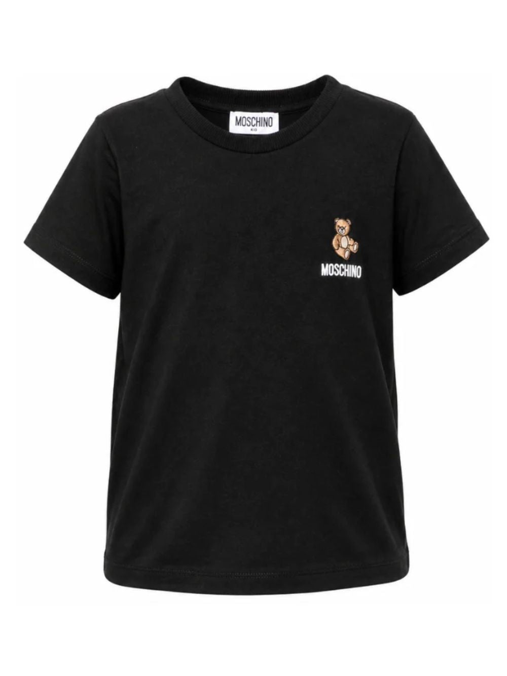 T-shirt per bambini Moschino Kids nera con patch orsetto appplicata HUM05YLAA59 60100 MOSCHINO KIDS
