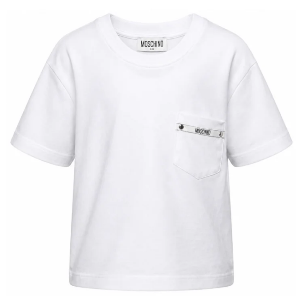 T-shirt per bambino Moschino Kids bianca con taschino sul petto HUM060LAA57 10101 MOSCHINO KIDS