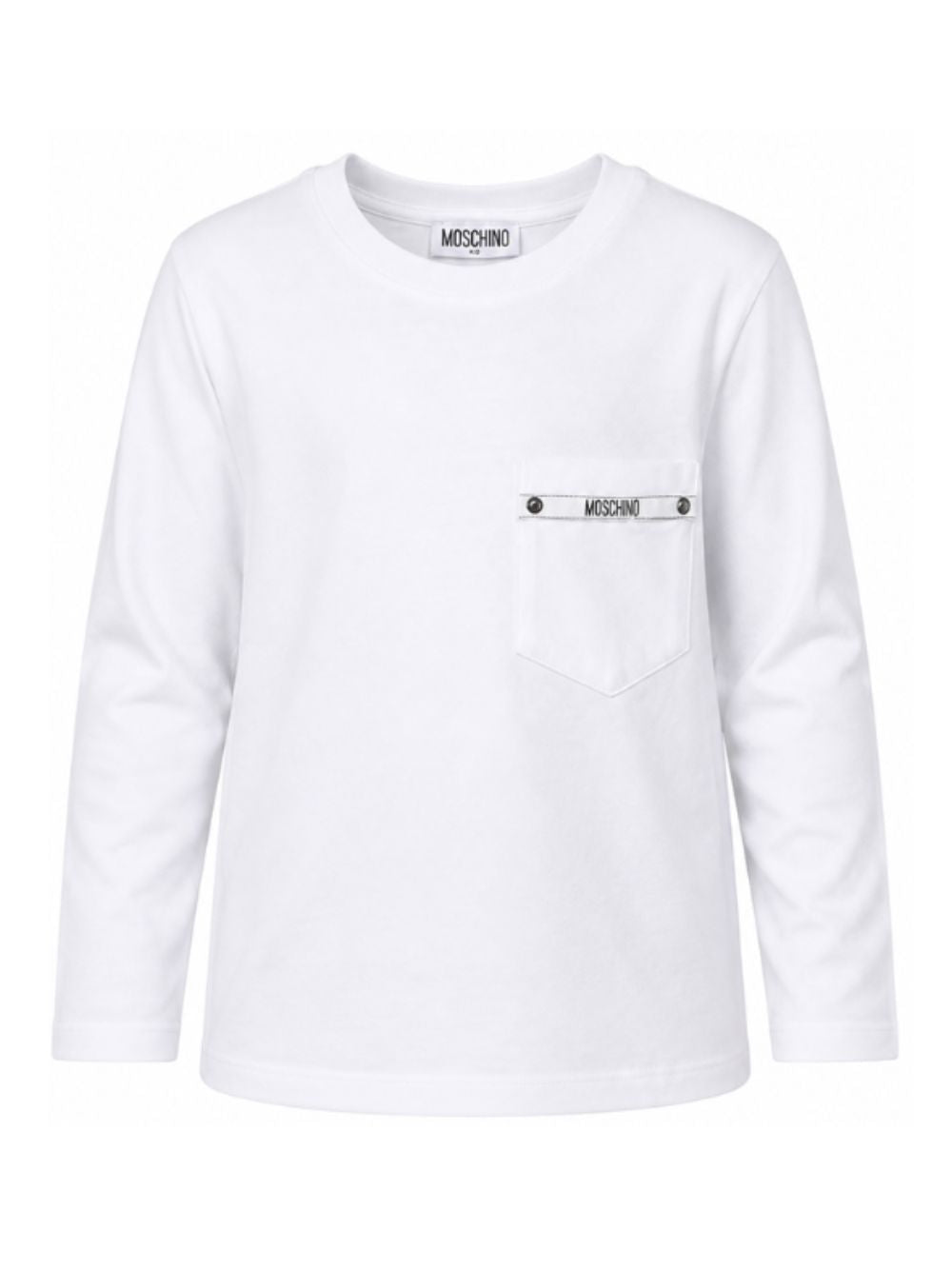 T-shirt per bambino Moschino Kids bianca con nastro logo HUO012LAA57 10101 MOSCHINO KIDS